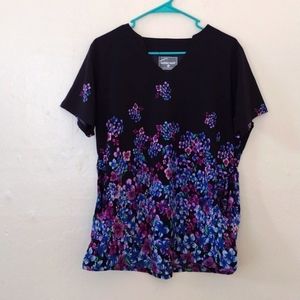 Butter Soft Black & Purple Pullover Scrub Top w/ Pockets Size M